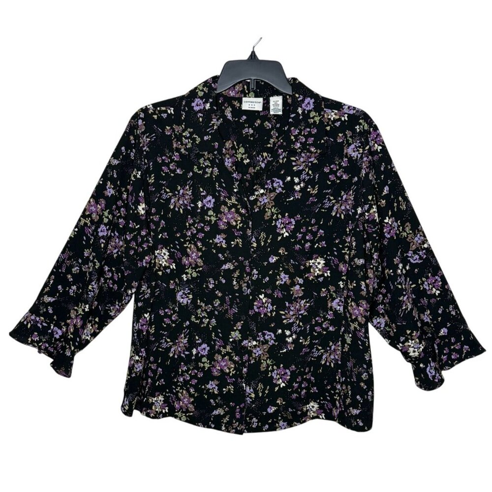 Covington Full Button Front Blouse Dark Floral Plus Sz 20-22W‎ Feminine Romantic - Picture 2 of 10